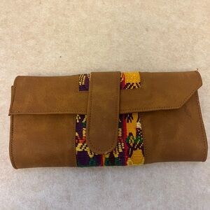 Brown vegan Mayan wallet with Multicolor Accents